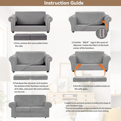 WEERRW Velvet Couch Covers for 2 Cushion Couch Sofa - High Stretch Luxury Velvet Plush 3 Pieces Sofa Slipcovers with Elastic Bottom, Furniture Protector for Pets, Machine Washable, Silver Grey, Medium