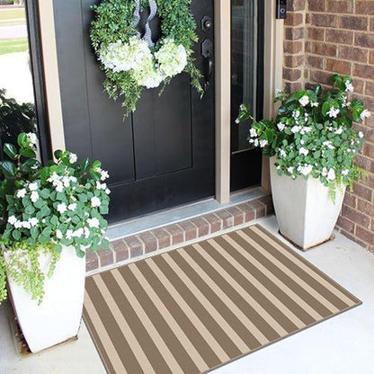Front Door Mat Outside Entrance - 2x3 Brown Beige Striped Non-Slip Washable Doormat Indoor Outdoor Mat Entry Rug Small Layered Area Rug for Entryway Kitchen Front Porch Decor