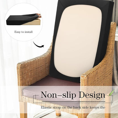 Newwiee Set of 4 Stretch Patio Cushion Covers Sofa Couch Seat Chair Slipcovers Cushion Cover Replacement Furniture Protector for Pets Washable(Black,Back Cover,Solid)