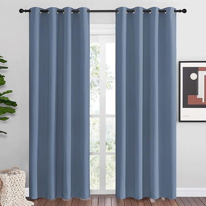 NICETOWN Stone Blue Room Darkening Curtain Panels 86" Length for Bedroom Living Room, Thermal Insulated Blackout Draperies for Home Decoration, Total Privacy (55" Width, 2 Pieces)