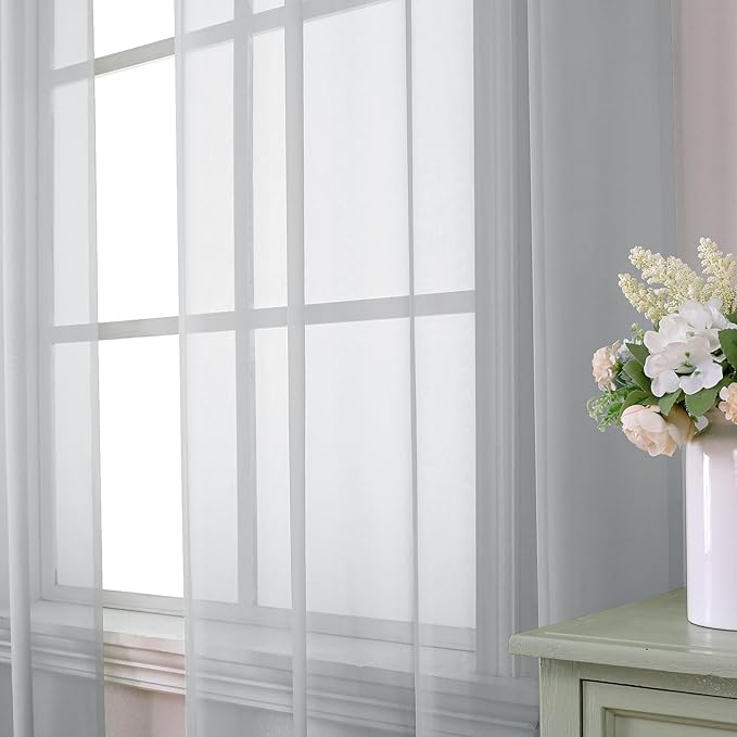 Aiyufeng Light Grey Sheer Curtains 54 Inches Long 2 Panels, Solid Voile Top Dual Rod Pockets Stylish Breathable Drapes Window Treatment for Kid's Room/Bedroom/Living Room, 42W x 54L, Light Grey