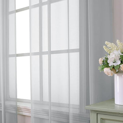 Aiyufeng Light Grey Sheer Curtains 54 Inches Long 2 Panels, Solid Voile Top Dual Rod Pockets Stylish Breathable Drapes Window Treatment for Kid's Room/Bedroom/Living Room, 42W x 54L, Light Grey