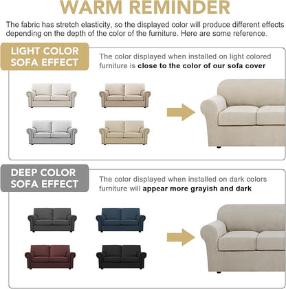 H.VERSAILTEX 3 Piece Stretch Sofa Covers for 2 Cushion Loveseat Couch Covers for Living Room Furniture Cover (Base Cover Plus 2 Seat Cushion Covers) Thicker Jacquard Fabric(Medium, Island Fossi)