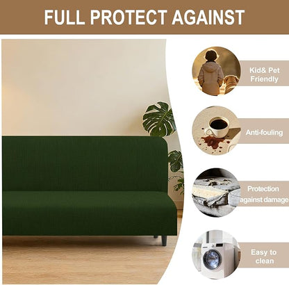 U-NICE HOME Stretch Futon Cover Armless Bed Slipcover - Soft Jacquard Fabric Washable for Pet Friendly, Bronze Green