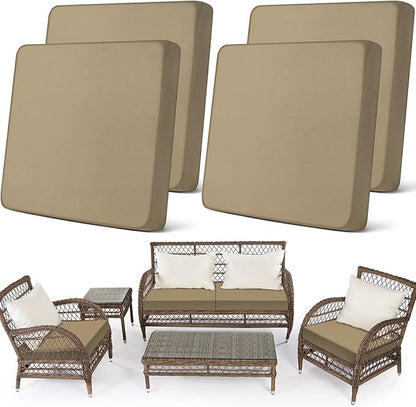 Newwiee Set of 4 Stretch Patio Cushion Covers Sofa Couch Seat Chair Slipcovers Cushion Cover Replacement Furniture Protector for Pets Washable(Sand,Seat Cover,Solid)