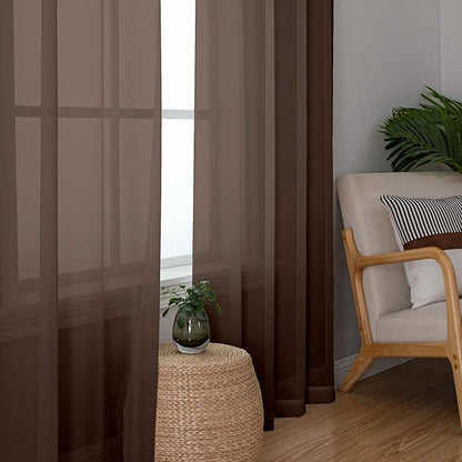 OWENIE Sheer Curtains, Chocolate Sheer Curtains 78 inch Length 2 Panels Set, Rod Pocket Voile Fimly Sheer Drapes for Living Room/Bedroom, 2pcs, Each 42" W x 78" L