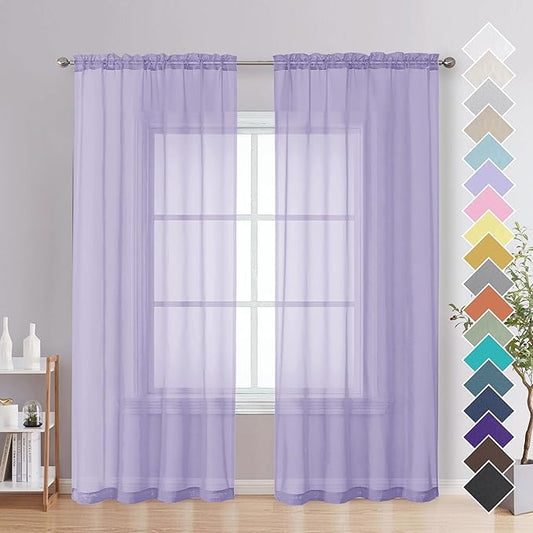 OVZME Lavender Sheer Curtains 72 Inches Long 2 Panels - Soft Light Filtering Window Sheer Panels for Living Room/Bedroom, Top Dual Rod Pocket, 1 Pair, Each 42Wx72L Inches
