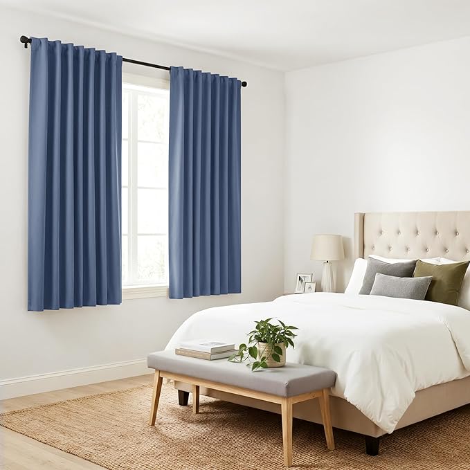 PONY DANCE Kitchen Window Curtains - Light Block Home Decor Back Tab Draperies Heavy-Duty Thermal Insulated Curtain Panels, W 52" x L 45", Blue Haze, 2 Pieces