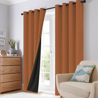 SimpleHome 100% Blackout Curtains for Bedroom,Thermal Insulated Orange Grommet Window Drapes Room Darkening Curtains for Living Room with Black Back,52 x 84 Inch,2 Panels