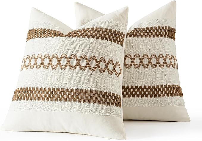MIULEE Set of 2 Coco Brown Boho Decorative Pillow Covers 20x20 Inch Farmhouse Rustic Couch Throw Pillows Modern Spring Cotton Cushion Covers Retro Cute Macrame Woven Home Decor for Bed Sofa Chair