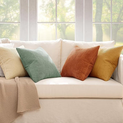 MIULEE Boho Farmhouse Throw Pillow Covers 18x18 Inch Set of 4 Summer Modern Natural Decorative Cushion Covers Soft Corduroy Spring Decor for Couch Bed Sofa Living Room Orange Teal Gradient Series