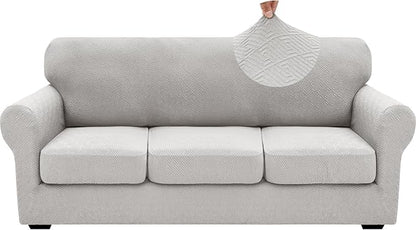XINEAGE 2026 New 4 Pieces Couch Covers for 3 Cushion Couch Super Stretch Thick Soft Sofa Cover Anti Slip Sofa Slipcover Dogs Cats Furniture Protector (Silver Grey, 71"-91")