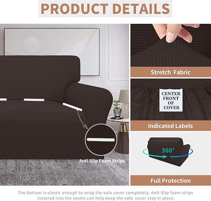 Easy-Going 100% Waterproof Loveseat Couch Cover, Dual Waterproof Sofa Cover, Stretch Jacquard Sofa Slipcover, Leakproof Furniture Protector for Kids, Pets, Dog and Cat (Loveseat, Chocolate)