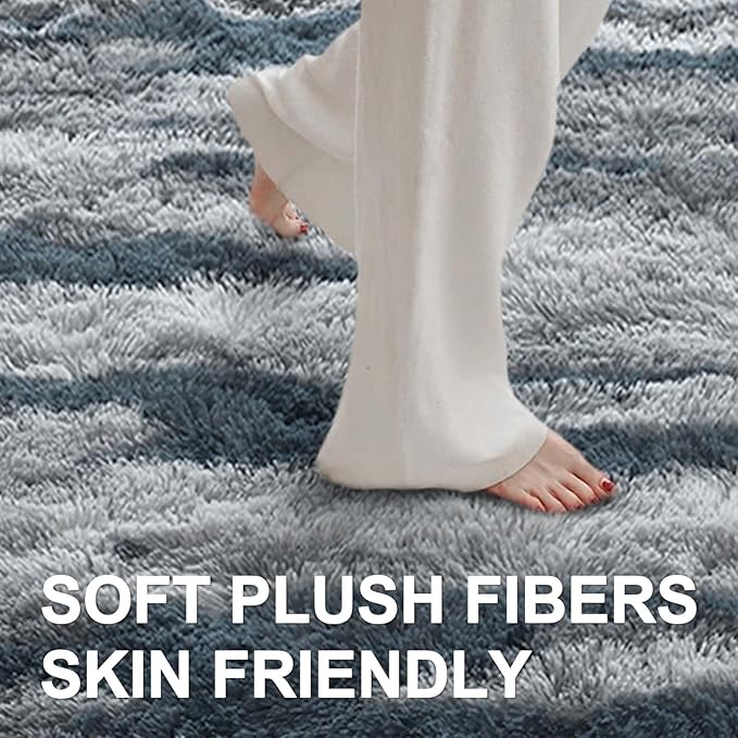 5x7 Ft Large Shag Rugs for Bedroom Living Room for Men Boys, Tie Dyed Ultra Soft Fluffy Furry Area Rug for Indoor Floor, Aesthetic Carpet for Home Decor (Blue)