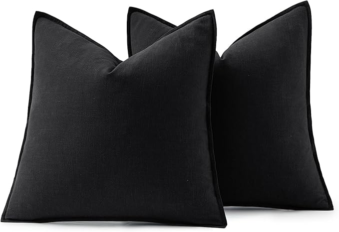 MIULEE Decorative Linen Pillow Covers 20x20 Inch Black Boho Farmhouse Neutral Couch Throw Pillows for Halloween Bed Pack of 2 Accent Modern Pillowcase Sofa Livingroom Home Decor