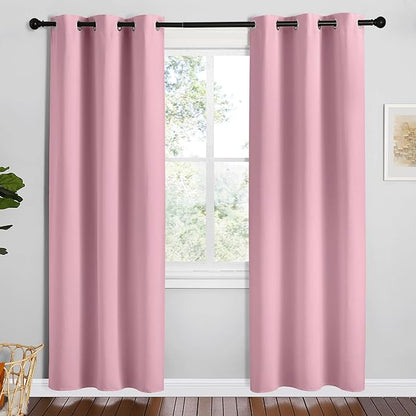 NICETOWN Crystal Pink Room Darkening Curtains for Kitchen, Set of 2, 42 inches Wide by 78 inches Long, Window Treatment Thermal Insulated Solid Grommet Room Darkening Curtains/Drapes for Bedroom