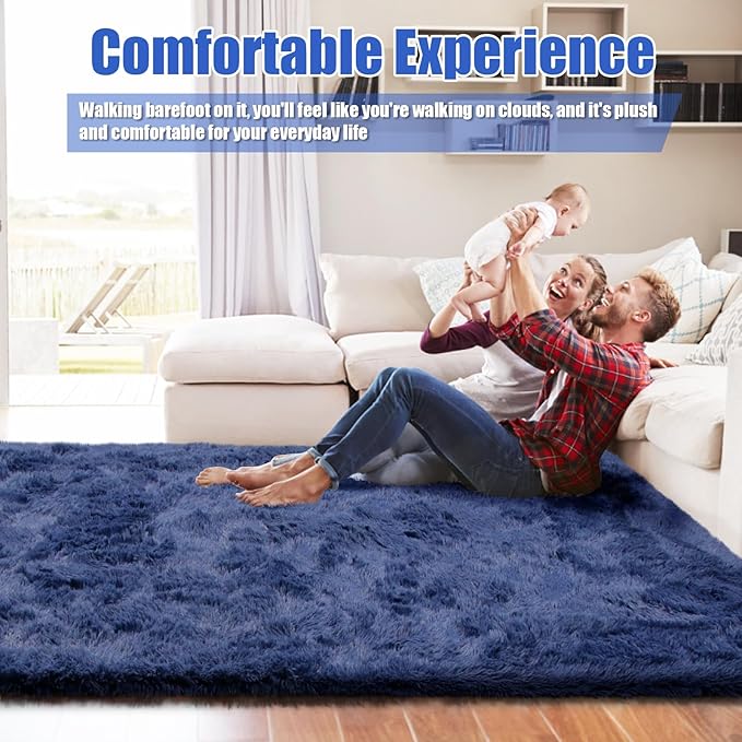 6x9 Fluffy Area Rug for Living Room,Shag Area Rugs for Bedroom,Blue Soft Fuzzy Rug Non-Shedding Indoor Plush Carpet for Kids Bedroom Nursery Dorm Home Decor