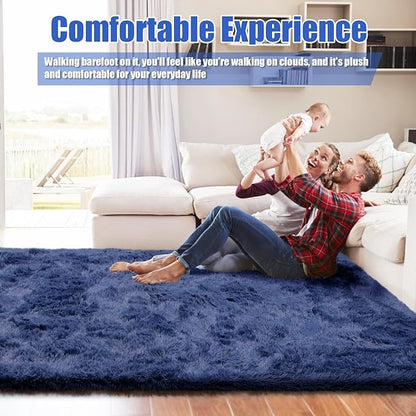 Shag Area Rug for Bedroom 4x6,Blue Fluffy Area Rugs for Living Room,Soft Fuzzy Rug Non-Shedding Indoor Plush Carpet for Kids Bedroom Nursery Dorm Home Decor