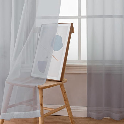 Simplebrand Light Grey Sheer Curtains 63 Inch Length 2 Panels, Rod Pocket Solid Color Window Sheer Curtain Panels, Elegant Curtains & Drapes for Living Room, Bedroom 2 Panels (42" W x 63" L)