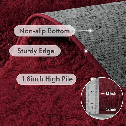 Area Rugs for Living Room, 4x6 Feet Soft Fluffy Shagg Plush Rug High Pile Large Indoor Modern Non-Slip Floor Carpet for Bedroom Nursery Girls Kids Home Room Dorm Decor Aesthetic Burgundy