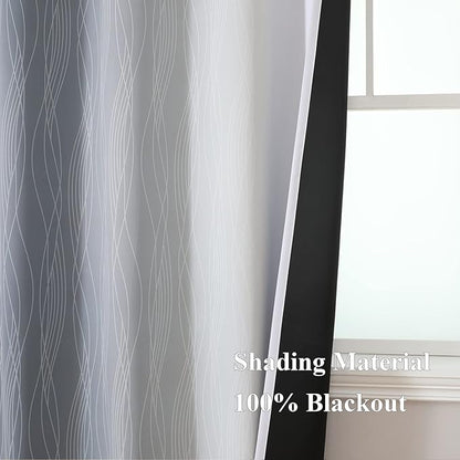 Estelar Textiler Grey and Greyish White Gradient Blackout Curtains 102 Inches Long for Bedroom, Thermal Insulated Full Room Darkening Ombre Gray Grommet Drapes for Living Room, 52Wx102L, 2 Panels