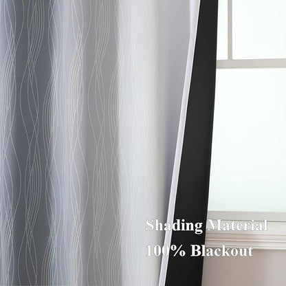 Estelar Textiler Full Room Darkening Greyish White and Grey Blackout Curtains 84 Inch Length 2 Panels Set, Ombre Thermal Insulated Full Light Blocking Grommet Gray Blackout Drapes for Bedroom, 42Wx84L