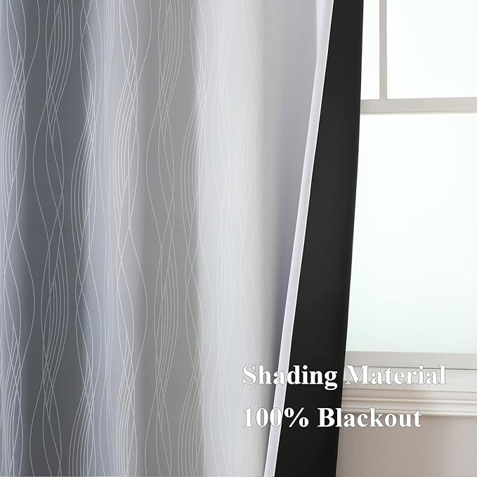 Estelar Textiler Grayish White and Grey Blackout Curtains for Living Room, Ombre Thermal Insulated Noise Reducing Blackout Drapes for Bedroom, Full Room Darkening Grommet Curtains, 52Wx63L, 2 Panels