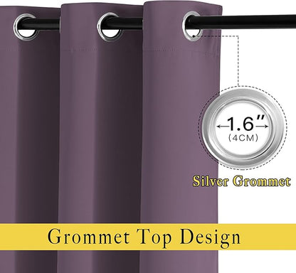 NICETOWN Plum Living Room Curtains 90 inches Long, Grommet Home Fashion Energy Saving Room Darkening Sound Dampening Window Treatments for Bedroom, 2 Panels, W52 x L90