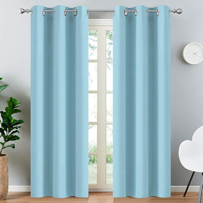 Yakamok Blackout Curtains Room Darkening Thermal Insulated with Grommet Window Curtain for Bedroom, 38Wx84L inch, Sky Blue, 2 Panels