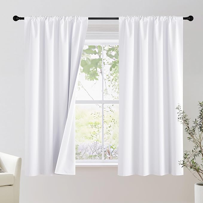 NICETOWN Bedroom 100% Blackout Curtains, 2 Panels, 42 by 54, Snow White, Window Treatment Rod Pocket Curtains/Drapes for Bedroom