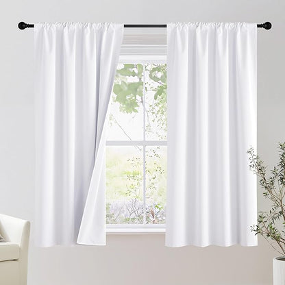 NICETOWN Bedroom 100% Blackout Curtains, 2 Panels, 42 by 48, Snow White, Window Treatment Rod Pocket Curtains/Drapes for Bedroom
