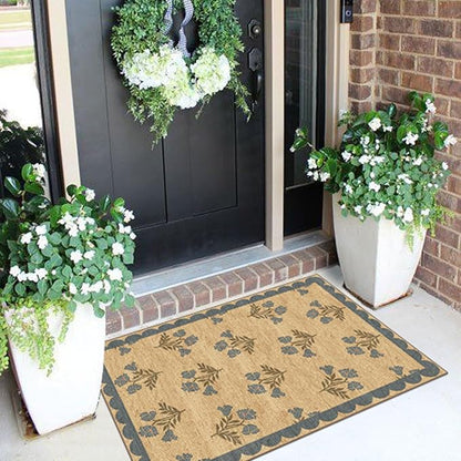 Front Door Mat Outside Entrance - 2x3 Floral Non-Slip Washable Doormat Indoor Outdoor Mat Jute-Look Farmhouse Blue Scalloped Entry Rug Small Throw Rugs for Entryway Kitchen Front Porch Decor