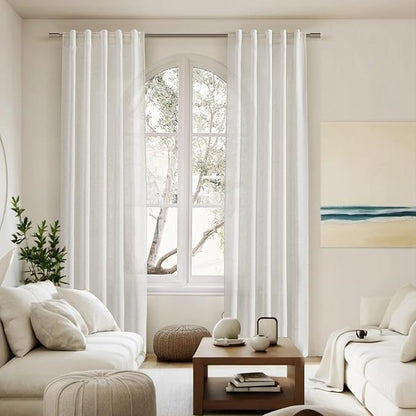 Cream Linen Curtains 84 Inch Length 2 Panels Back Tab Pocket Semi Sheer Bedroom Curtains Light Filtering Country Closet Curtain Drapes Netural Farmhouse Window Panels for Living Dining Room 40x84