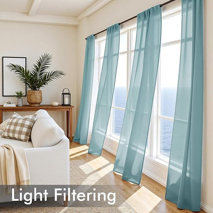 MIULEE Dusty Blue Sheer Curtains 90 Inches Long, 4 Panels Set, Light Filtering Rod Pocket Voile Drapes for Living Room and Bedroom, Airy Soft Fabric Window Treatments, 42 x 90 Inches