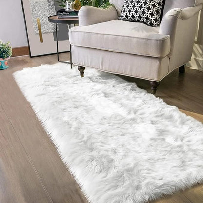 Latepis 2x6 White Runner Faux Fur Sheepskin Rug for Living Room Fluffy Washable Rug for Bedroom, Dorm, Luxury Room Decor, Fur Rugs, Rectangle