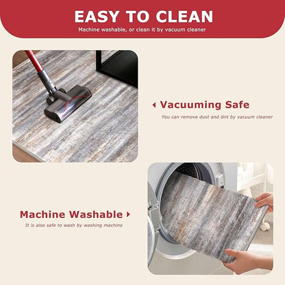 KOZYFLY Modern Abstract Hallway Runner Rug, 2x8 Kitchen Rugs Non-Slip Washable Soft Striped Kitchen Runner Rugs, Print Grey Brown Carpet Runner for Entryway Bathroom Laundry Room Foyer