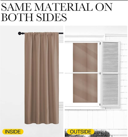 NICETOWN Bedroom Blackout Panels - Window Treatment Thermal Insulated Solid Rod Pocket Blackout Curtains/Drapes for Kitchen Decoration (Cappuccino, Set of 2, 52 by 63 inches)