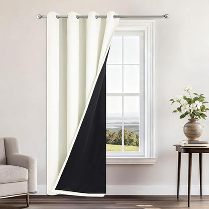 Yakamok 100% Blackout Curtains 96 Inches Long, 2 Thick Layers Heat and Full Light Blocking Soft Thermal Insulated Drapes for Bedroom(52" Wide Each Panel, Cream, 1 Panel)