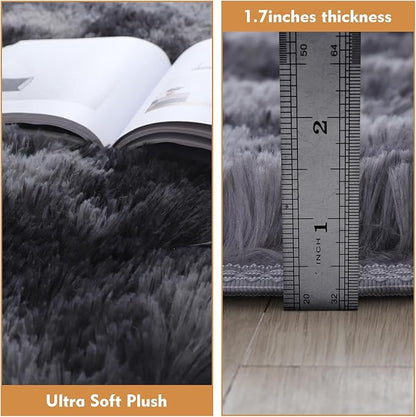 Super Soft Circle Rugs for Girls Princess Castle Toddlers Play Tent 5 Diameter Area Rugs for Kids Bedroom Baby Room Decor Round Shag Carpets(Φ5, Dark Grey Tie-Dyed)