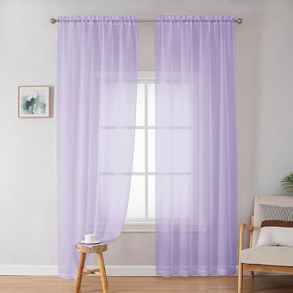 OWENIE Sheer Curtains 84 inches Long for Bedroom Living Room 2 Panels Set, Rod Pocket Soft Light Filtering Privacy Fimly Sheer Curtains & Drapes, Solid Purple Window Treatments, 42Wx84L
