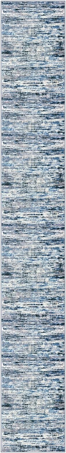 Lansny Modern Abstract Runner Rug 2.6x18, Grey Blue White Washable Long Kitchen Runner Non-Slip Soft Hallway Rug Runner Thin Print Faux Wool Carpet for Entryway Bedroom Laundry Room Indoor Home Decor