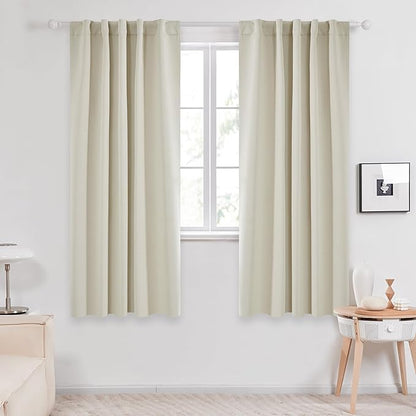 Deconovo Blackout Curtains, Thermal Insulated, W42 x L63 2 Panels, Back Tab, Machine Washable, Room-Darkening Drapes for Bedroom/Living Room Light Beige