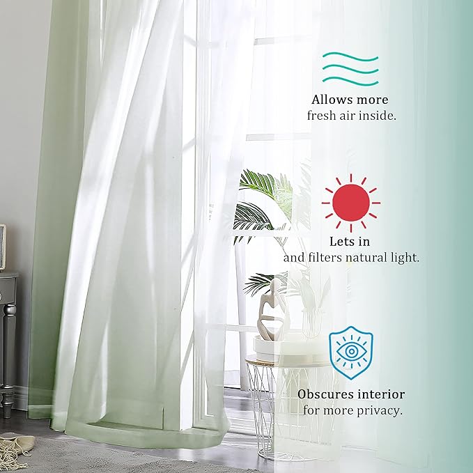 OVZME 2 Pieces Sage Green Sheer Curtains 108" Length for Farmhouse, Light Filtering Window Panel for Living Room Bedroom Dining, Sage Green, Each W42 X L108