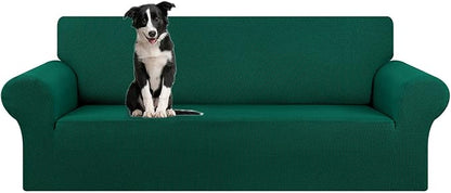 KEKUOU Stretch Oversized Sofa Slipcover 1 Piece Couch Sofa Cover (94"-110") Furniture Protector 4 Seater Sofa with Elastic Bottom for Kids,Pet.Jacquard Checked Pattern Fabric(X Large,Hunter)