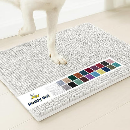 Muddy Mat® | Super Absorbent Door Mat Indoor, Microfiber Quick Dry Chenille Entryway Rug, Non-Slip Front Door Mat, Indoor Mats for Entryway, Machine Washable Pet Rug, White 16"x24"