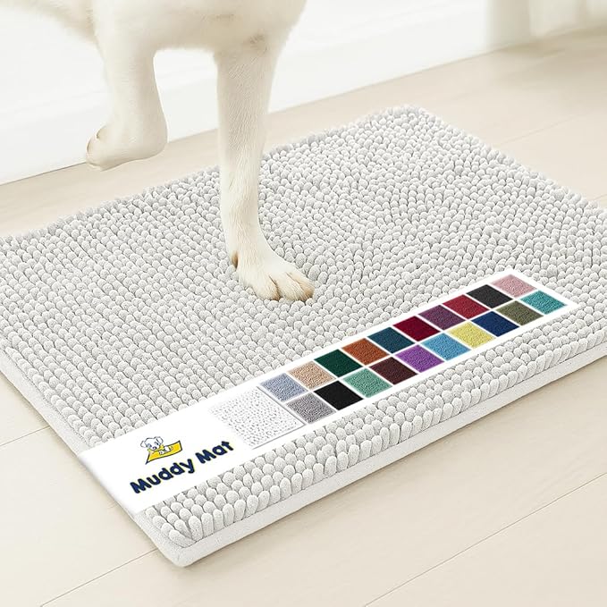 Muddy Mat® | Super Absorbent Door Mat Indoor, Microfiber Quick Dry Chenille Entryway Rug, Non-Slip Front Door Mat, Indoor Mats for Entryway, Machine Washable Pet Rug, White 28"x18"