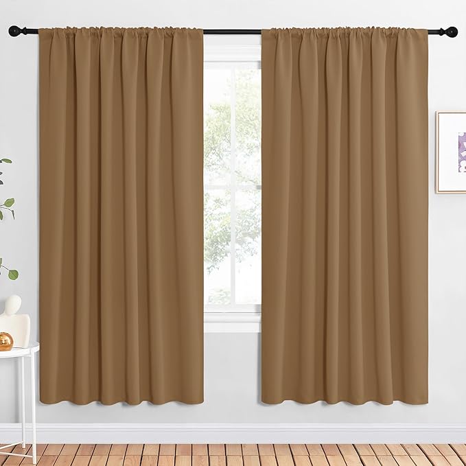 NICETOWN Bedroom Window Curtain Panels, Gold Brown, 2 Panels, 62 in x 72 in (W x L), Window Treatment Thermal Insulated Rod Pocket Room Darkening Curtains/Drapes for Patio Door