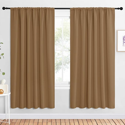 NICETOWN Bedroom Window Curtain Panels, Gold Brown, 2 Panels, 62 in x 72 in (W x L), Window Treatment Thermal Insulated Rod Pocket Room Darkening Curtains/Drapes for Patio Door