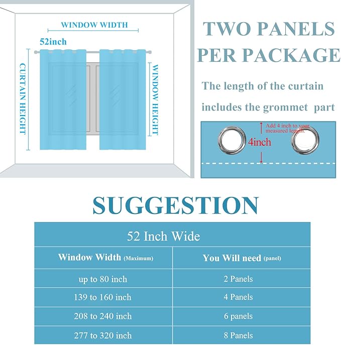 Estelar Textiler Navy Blue and Teal Blackout Curtains 63 Inch Length 2 Panels Set, Full Room Darkening Grommet Ombre Curtains for Bedroom, Thermal Insulated Light Blocking Gradient Drapes,52Wx63L