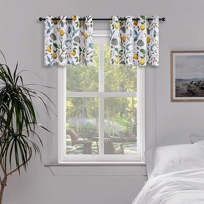 Topfinel White Kitchen Room Darkening Valances 24 Inch Length Vintage Botanical Floral Hummingbird Thermal Insulated Grommet Small Window Curtains for Track Laundry Kitchen, Camper 2 Panels